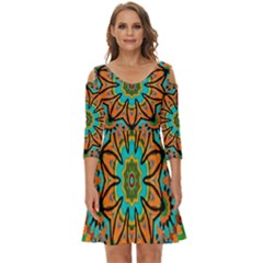 Color Abstract Pattern Structure Shoulder Cut Out Zip Up Dress by Amaryn4rt