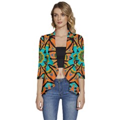 Color Abstract Pattern Structure Women s 3/4 Sleeve Ruffle Edge Open Front Jacket by Amaryn4rt