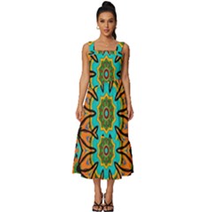 Color Abstract Pattern Structure Square Neckline Tiered Midi Dress by Amaryn4rt