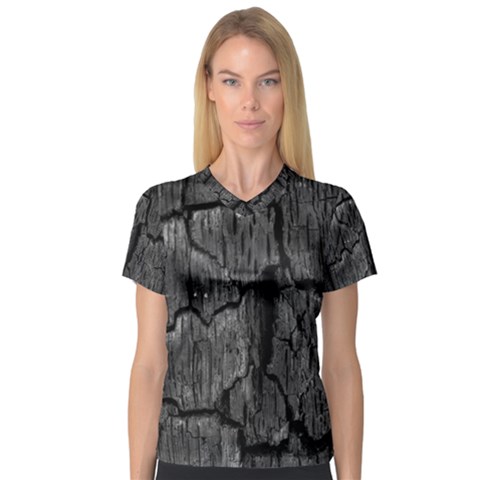 Coal Charred Tree Pore Black V-neck Sport Mesh T-shirt by Amaryn4rt