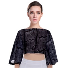 Coal Charred Tree Pore Black Tie Back Butterfly Sleeve Chiffon Top by Amaryn4rt