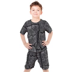 Coal Charred Tree Pore Black Kids  T-shirt And Shorts Set by Amaryn4rt