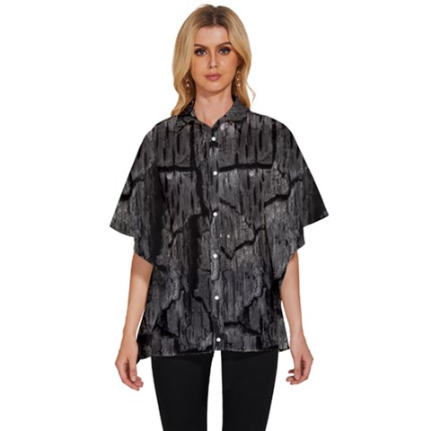 Coal Charred Tree Pore Black Women s Batwing Button Up Shirt by Amaryn4rt