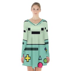 Adventure Time Beemo Bmo Illustration Cartoons Long Sleeve Velvet V-neck Dress by Sarkoni