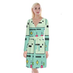 Adventure Time Beemo Bmo Illustration Cartoons Long Sleeve Velvet Front Wrap Dress by Sarkoni