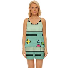 Adventure Time Beemo Bmo Illustration Cartoons V-neck Satin Pajamas Set by Sarkoni