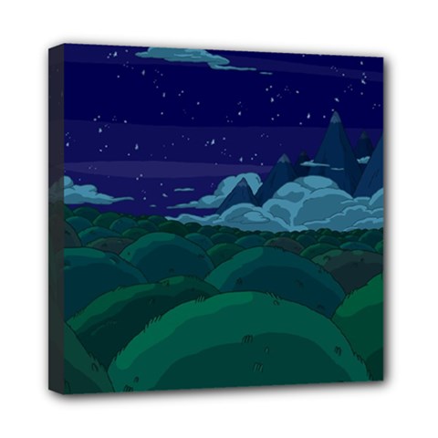 Adventure Time Cartoon Night Green Color Sky Nature Mini Canvas 8  X 8  (stretched) by Sarkoni