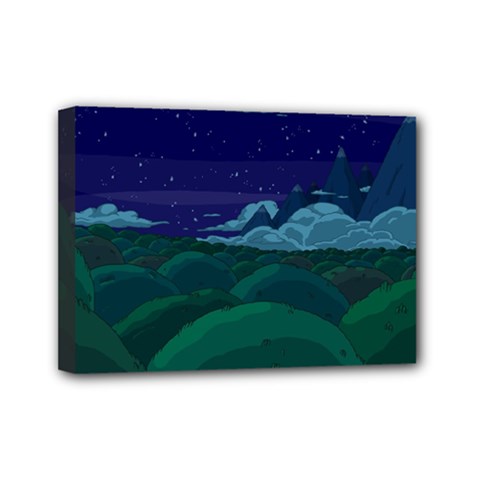 Adventure Time Cartoon Night Green Color Sky Nature Mini Canvas 7  X 5  (stretched) by Sarkoni