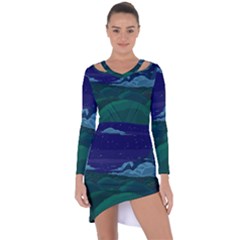 Adventure Time Cartoon Night Green Color Sky Nature Asymmetric Cut-out Shift Dress by Sarkoni