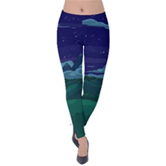 Adventure Time Cartoon Night Green Color Sky Nature Velvet Leggings by Sarkoni