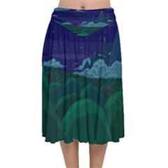 Adventure Time Cartoon Night Green Color Sky Nature Velvet Flared Midi Skirt by Sarkoni