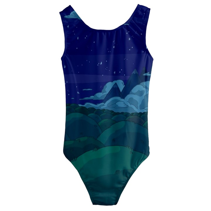 Adventure Time Cartoon Night Green Color Sky Nature Kids  Cut-Out Back One Piece Swimsuit