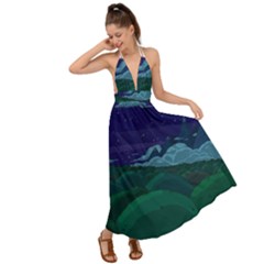 Adventure Time Cartoon Night Green Color Sky Nature Backless Maxi Beach Dress by Sarkoni