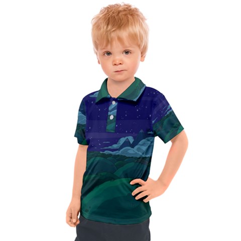 Adventure Time Cartoon Night Green Color Sky Nature Kids  Polo T-shirt by Sarkoni