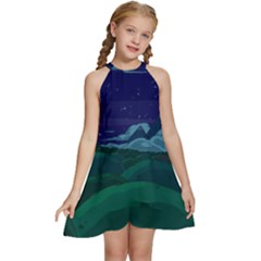 Adventure Time Cartoon Night Green Color Sky Nature Kids  Halter Collar Waist Tie Chiffon Dress by Sarkoni