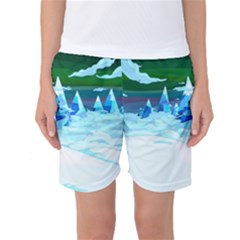 Frost Mountains Illustration Adventure Time Fantasy Art Landscape Women s Basketball Shorts by Sarkoni