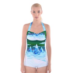 Frost Mountains Illustration Adventure Time Fantasy Art Landscape Boyleg Halter Swimsuit  by Sarkoni