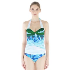 Frost Mountains Illustration Adventure Time Fantasy Art Landscape Halter Swimsuit by Sarkoni