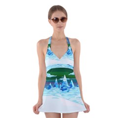 Frost Mountains Illustration Adventure Time Fantasy Art Landscape Halter Dress Swimsuit  by Sarkoni