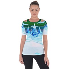 Frost Mountains Illustration Adventure Time Fantasy Art Landscape Shoulder Cut Out Short Sleeve Top by Sarkoni