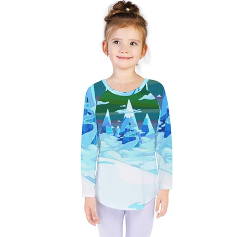 Frost Mountains Illustration Adventure Time Fantasy Art Landscape Kids  Long Sleeve T-shirt by Sarkoni