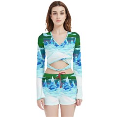 Frost Mountains Illustration Adventure Time Fantasy Art Landscape Velvet Wrap Crop Top And Shorts Set by Sarkoni