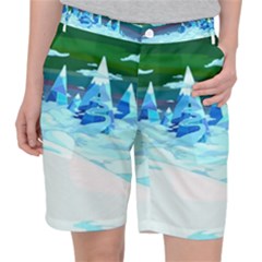 Frost Mountains Illustration Adventure Time Fantasy Art Landscape Women s Pocket Shorts by Sarkoni