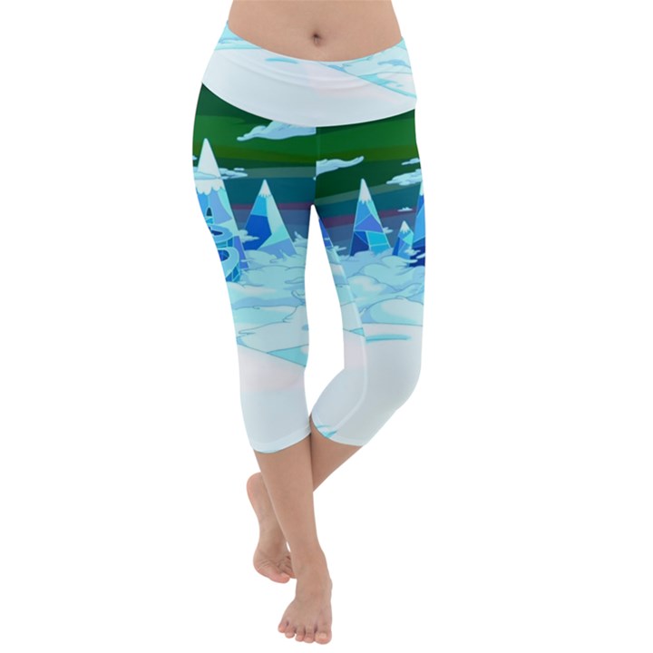 Frost Mountains Illustration Adventure Time Fantasy Art Landscape Lightweight Velour Capri Yoga Leggings