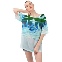 Frost Mountains Illustration Adventure Time Fantasy Art Landscape Oversized Chiffon Top by Sarkoni