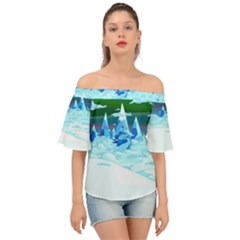 Frost Mountains Illustration Adventure Time Fantasy Art Landscape Off Shoulder Short Sleeve Top by Sarkoni