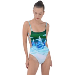 Frost Mountains Illustration Adventure Time Fantasy Art Landscape Tie Strap One Piece Swimsuit by Sarkoni