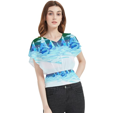 Frost Mountains Illustration Adventure Time Fantasy Art Landscape Butterfly Chiffon Blouse by Sarkoni