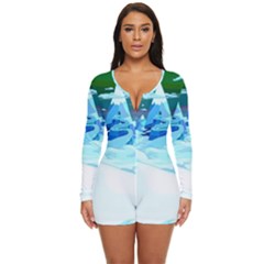 Frost Mountains Illustration Adventure Time Fantasy Art Landscape Long Sleeve Boyleg Swimsuit by Sarkoni