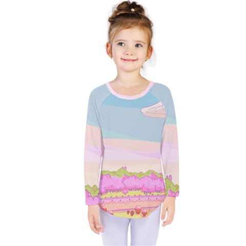 Pink And White Forest Illustration Adventure Time Cartoon Kids  Long Sleeve T-shirt by Sarkoni