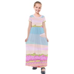 Pink And White Forest Illustration Adventure Time Cartoon Kids  Short Sleeve Maxi Dress by Sarkoni