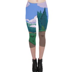 Adventure Time Cartoon Pathway Capri Leggings  by Sarkoni