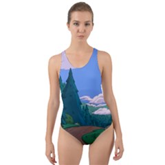 Adventure Time Cartoon Pathway Cut-out Back One Piece Swimsuit by Sarkoni