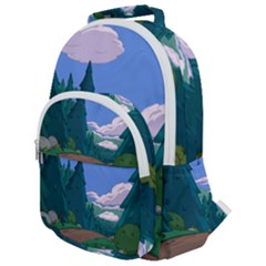 Adventure Time Cartoon Pathway Rounded Multi Pocket Backpack by Sarkoni