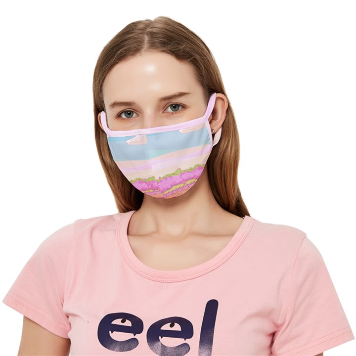 Pink And White Forest Illustration Adventure Time Cartoon Crease Cloth Face Mask (Adult)