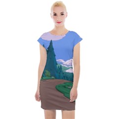 Adventure Time Cartoon Pathway Cap Sleeve Bodycon Dress by Sarkoni