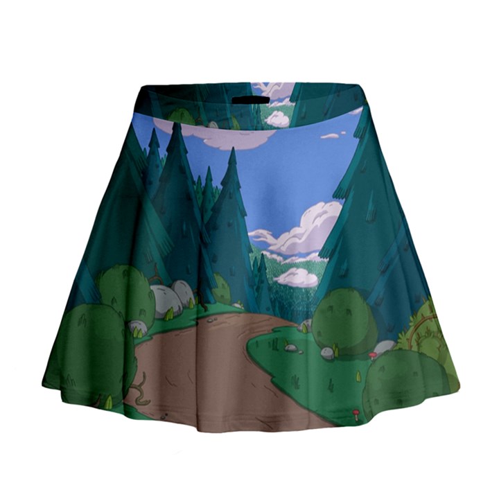 Adventure Time Cartoon Pathway Mini Flare Skirt