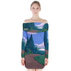 Adventure Time Cartoon Pathway Long Sleeve Off Shoulder Dress by Sarkoni