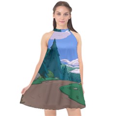 Adventure Time Cartoon Pathway Halter Neckline Chiffon Dress  by Sarkoni