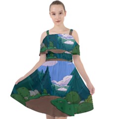 Adventure Time Cartoon Pathway Cut Out Shoulders Chiffon Dress by Sarkoni