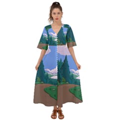 Adventure Time Cartoon Pathway Kimono Sleeve Boho Dress by Sarkoni