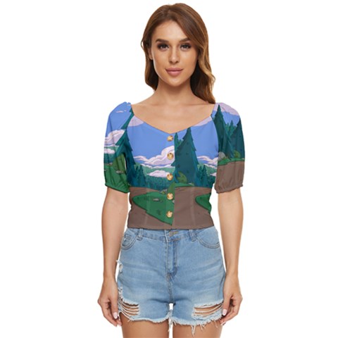 Adventure Time Cartoon Pathway Button Up Blouse by Sarkoni