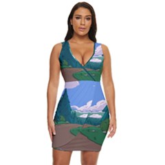 Adventure Time Cartoon Pathway Draped Bodycon Dress by Sarkoni