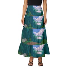 Adventure Time Cartoon Pathway Tiered Ruffle Maxi Skirt by Sarkoni