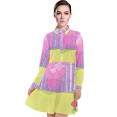 Red Mushroom Animation Adventure Time Cartoon Multi Colored Long Sleeve Chiffon Shirt Dress by Sarkoni