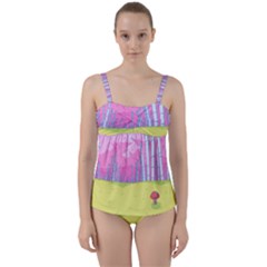 Red Mushroom Animation Adventure Time Cartoon Multi Colored Twist Front Tankini Set by Sarkoni